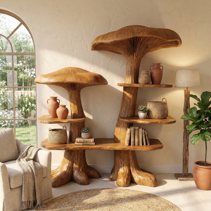 Nature Inspired Mushroom Bookshelf With Open Display Storage For Living Room