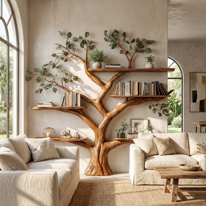 Handcrafted Tree Bookshelf Wall-Mounted Furniture Living Room