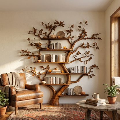 Mid Century Tree Wall Shelf Christmas Living Room