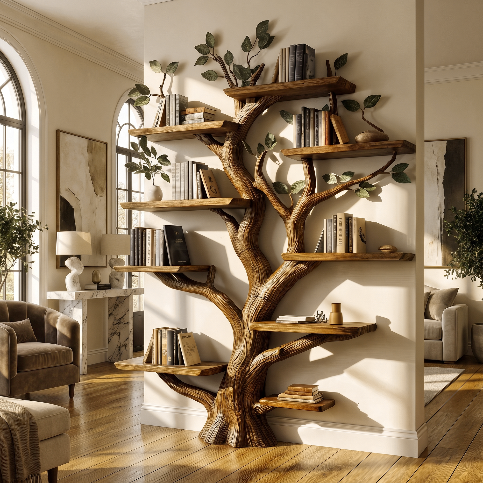 Sculptural Tree Wall Bookshelf For Living Room