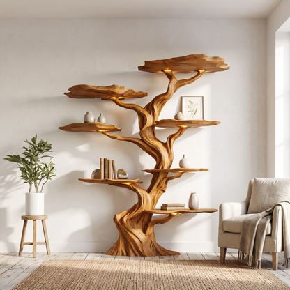 Modern Tree Bookshelf Wood Handmade Natural Gift