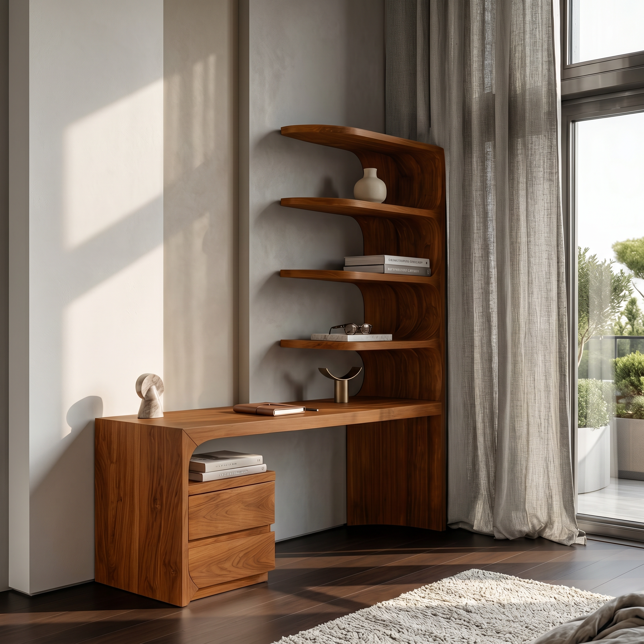 Scandinavian Writing Desk With Integrated Storage Hutch For Bedroom And Workspace