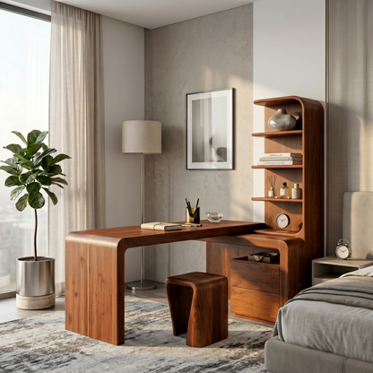 Modern Desk With Built In Bookshelf For Home Office And Workspace
