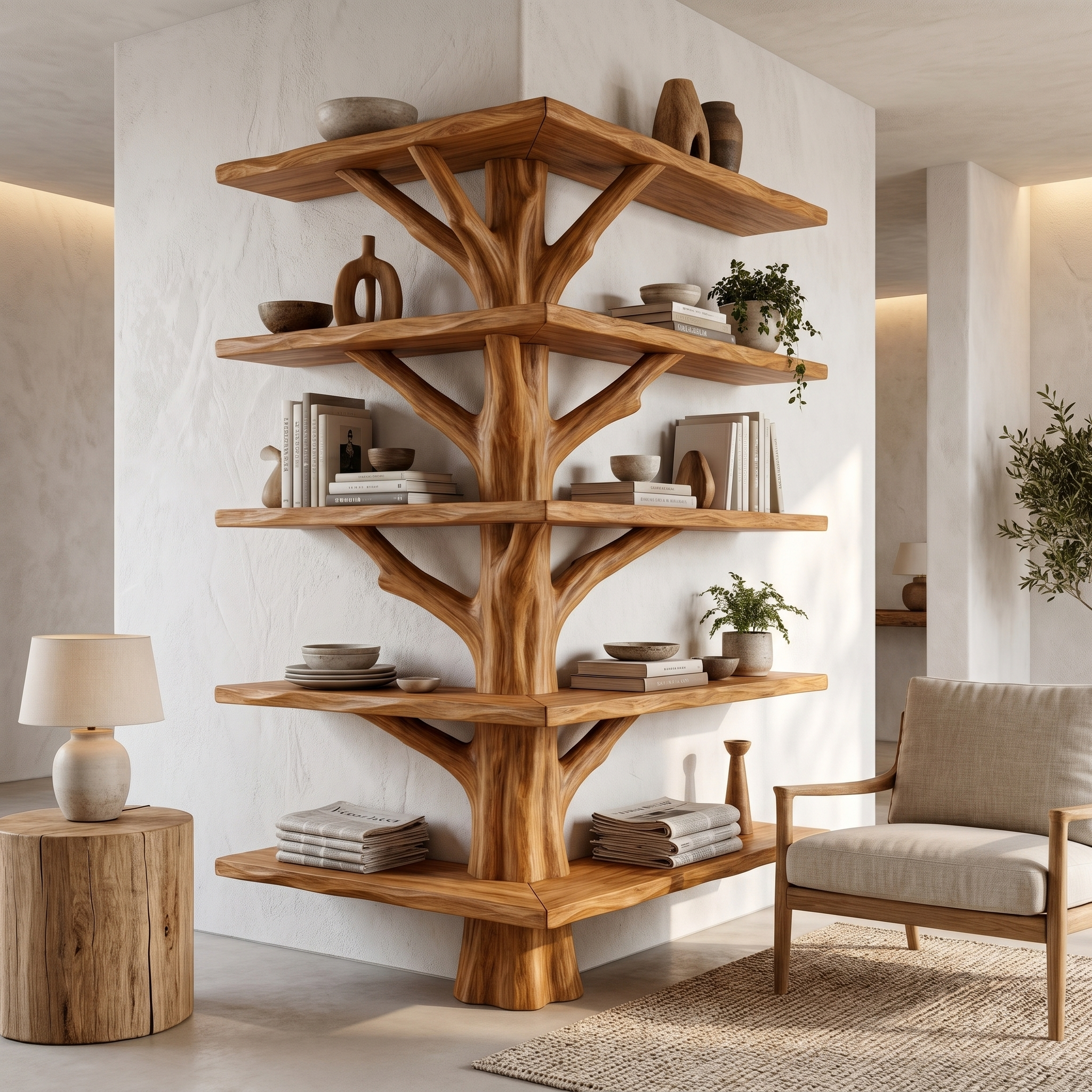 Organic Modern Tree Bookcase With Artistic Branch Frame For Home Office