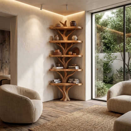 Sculptural Tree Bookshelf With Multi Tier Open Shelving For Reading Corner