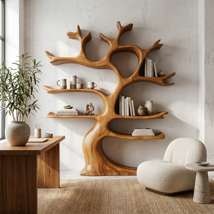 Organic Modern Tree Wall Shelf With Branch Inspired Storage For Living Room