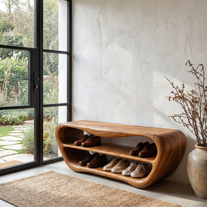 Handcrafted Shoe Bench With Open Storage For Entryway
