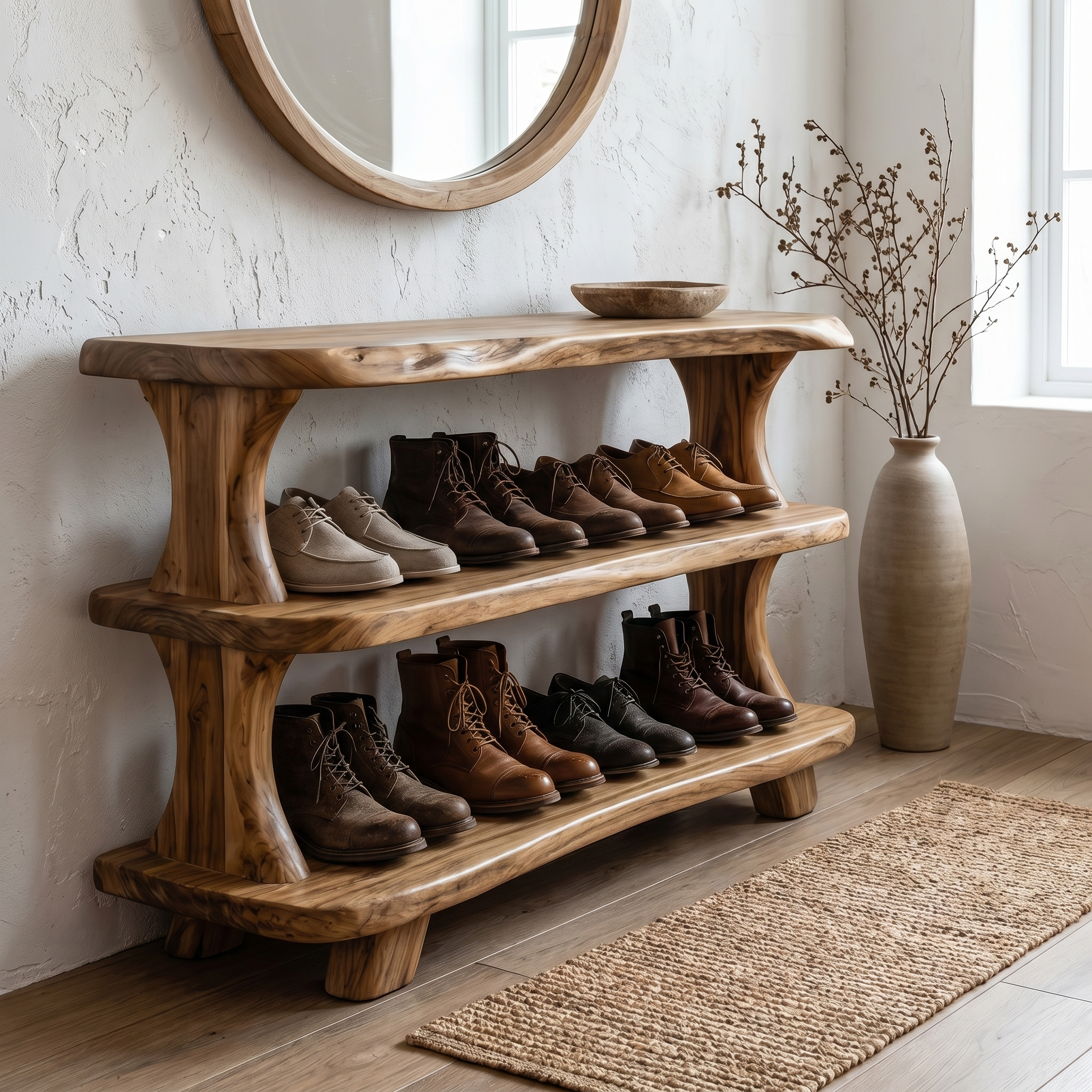 Modern Shoe Rack Sculptural Storage Design For Entryway