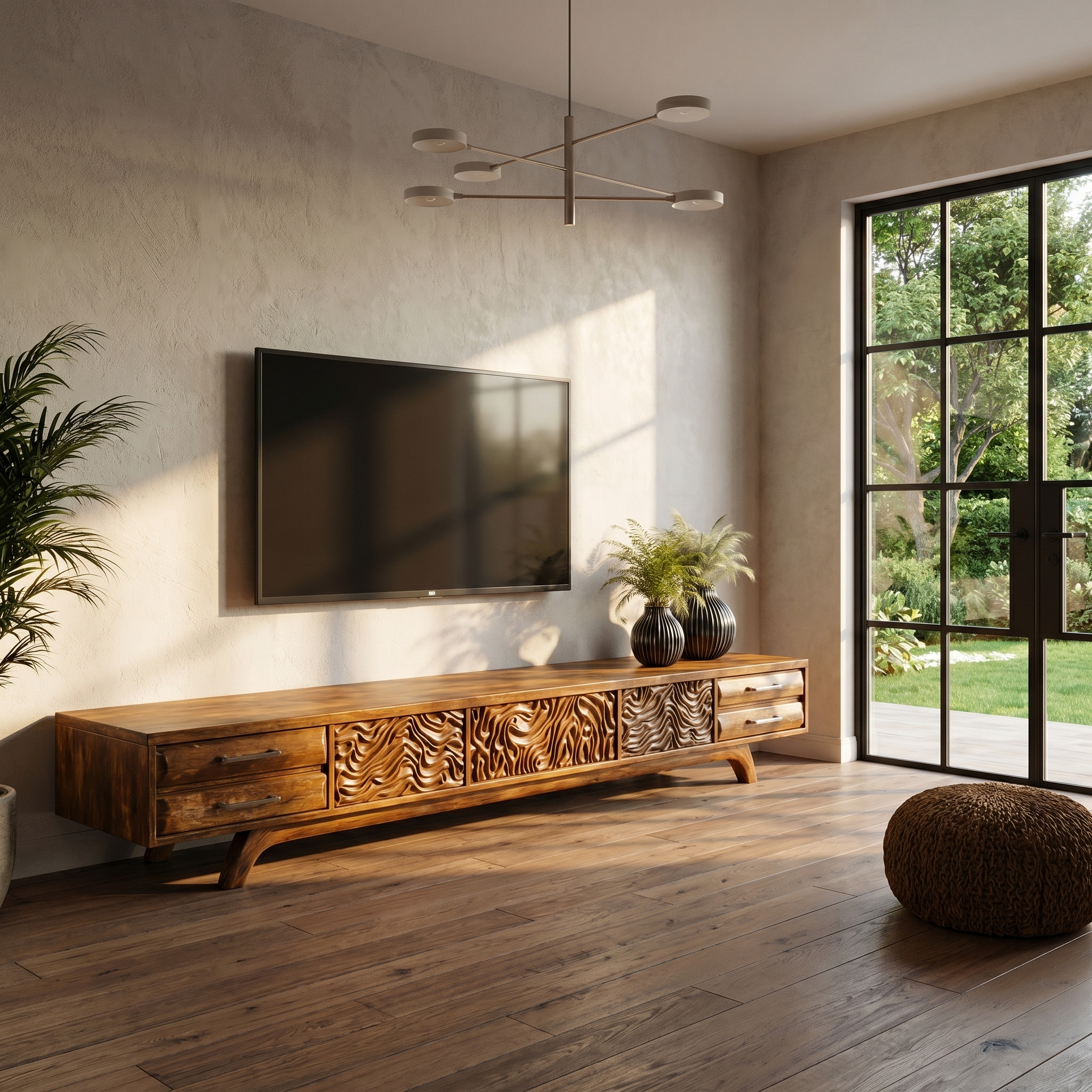 Rustic TV Cabinet Nature Inspired Media Console For Living Room