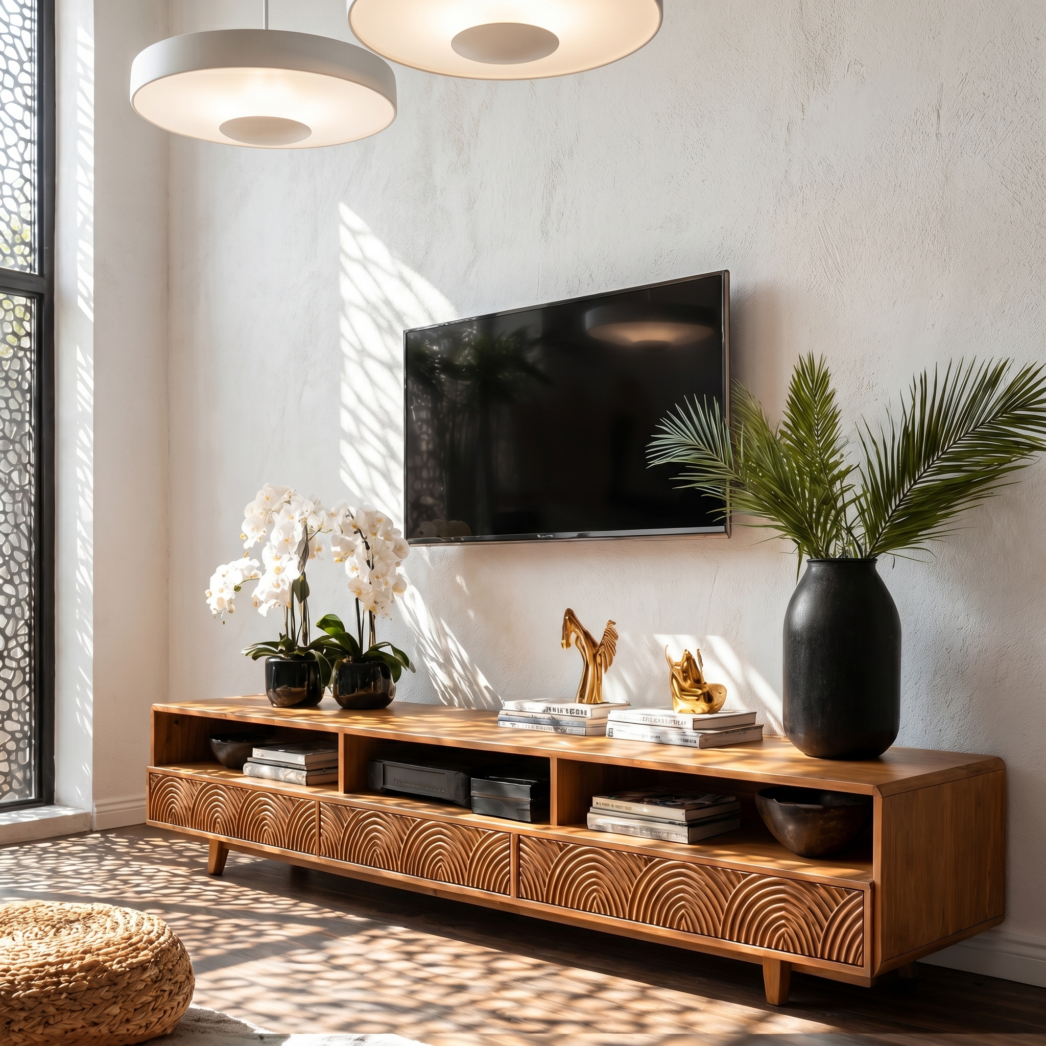 Rustic TV Cabinet Handcrafted Wood Storage Design For Living Room