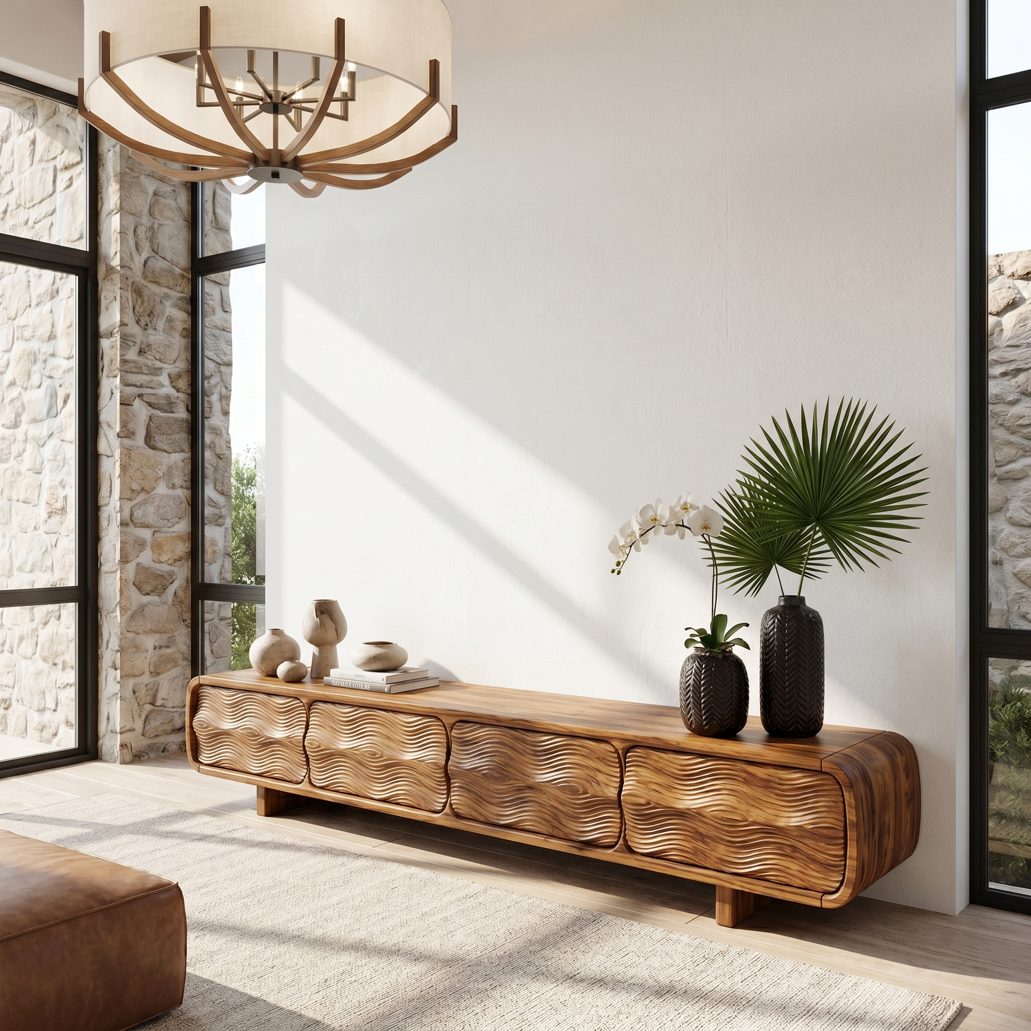 Rustic TV Cabinet Handcrafted Wood Storage Design For Living Room Entertainment Space