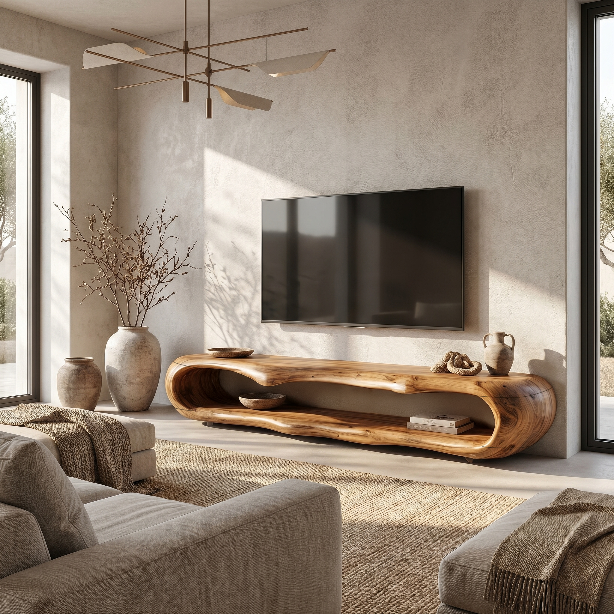 Sculptural TV Cabinet Nature Inspired Artistic Design For Living Room
