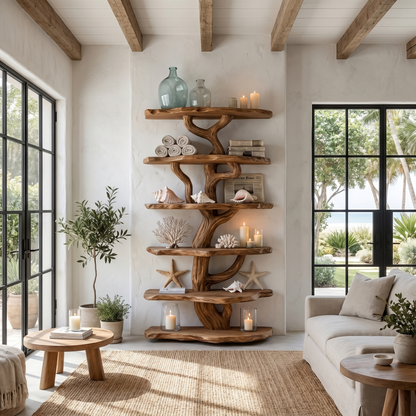 Rustic Sculptural Tree Bookshelf For Living Room And Entryway
