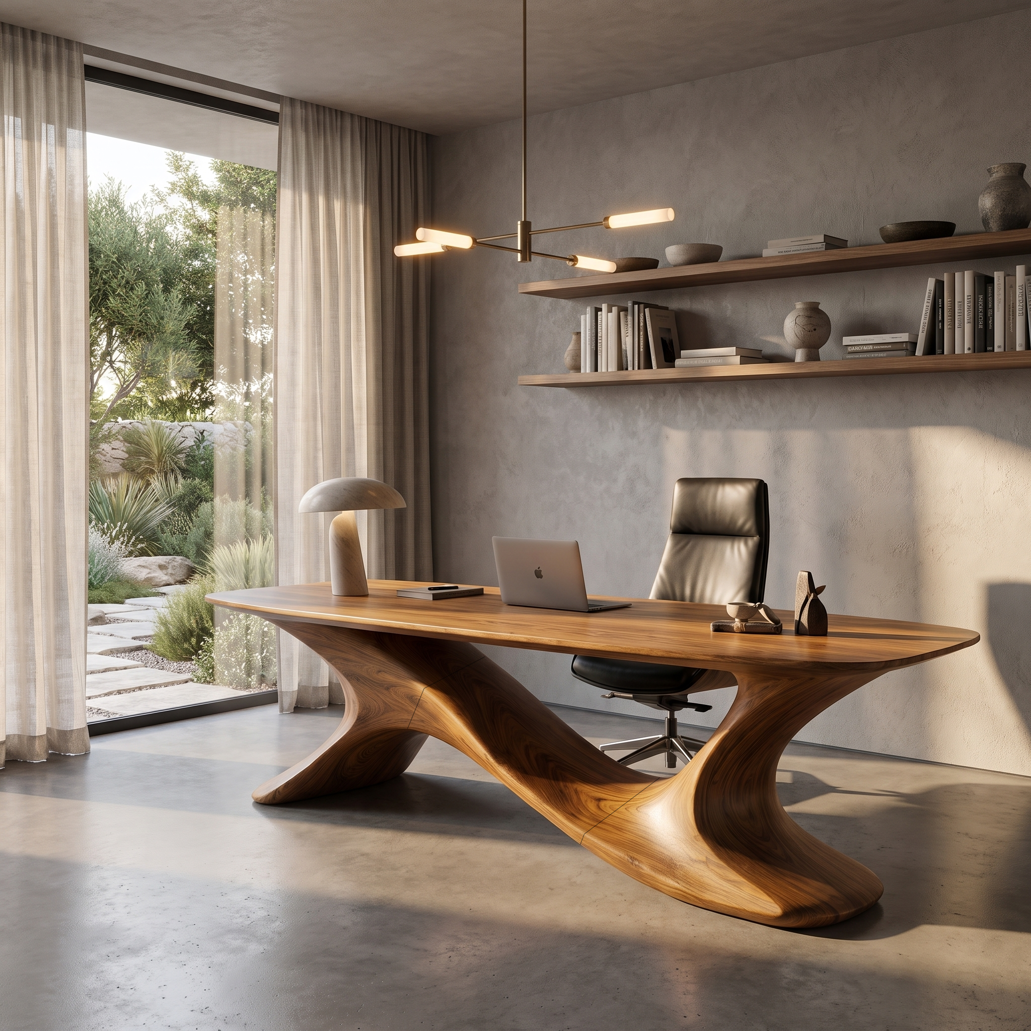 Rustic Open Loop Desk Solid Wood Writing Desk For Home Office