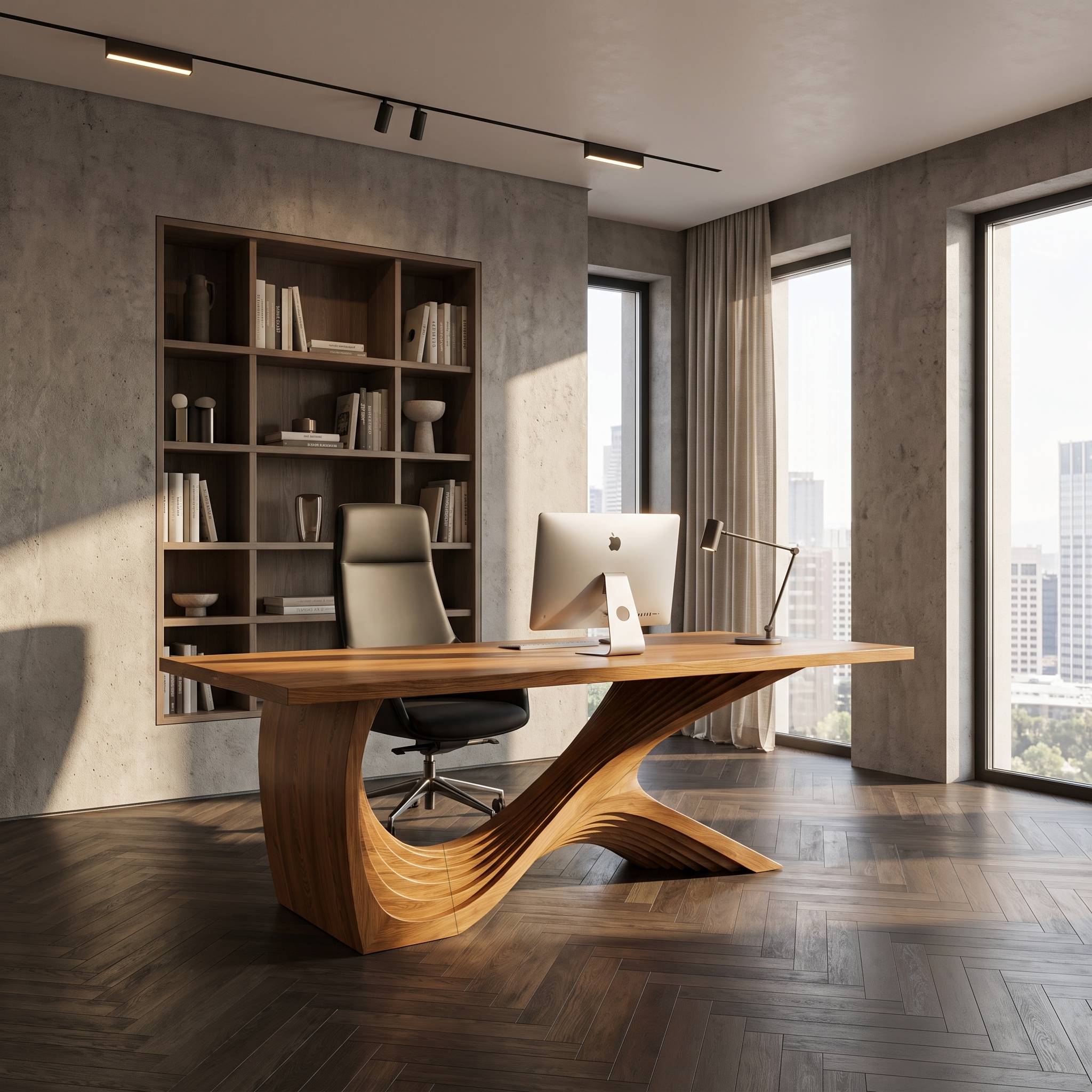 Organic Curved Base Desk Wooden Writing Desk For Home Office
