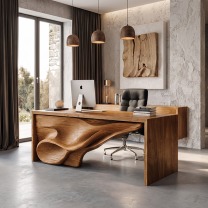 Sculptural Writing Desk Handcrafted Storage Design For Executive Home Office