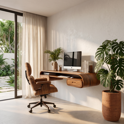 Minimalist Wall Mounted Desk With Built In Drawers For Home Office