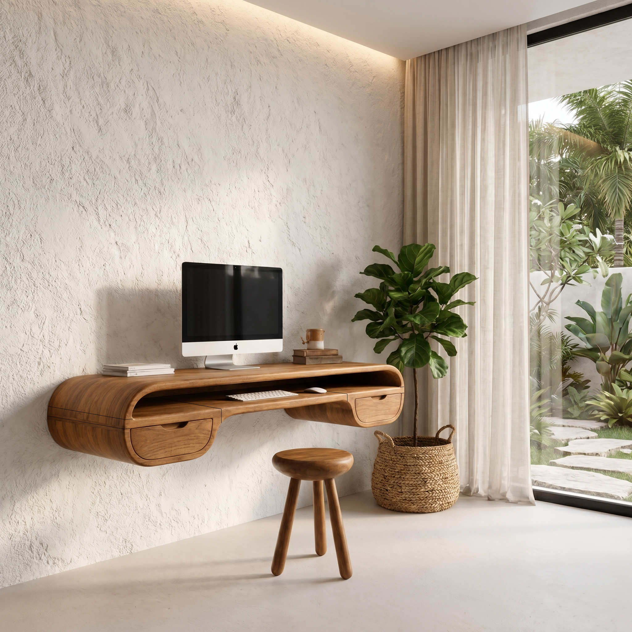 Contemporary Floating Desk With Integrated Drawer Storage For Workspace