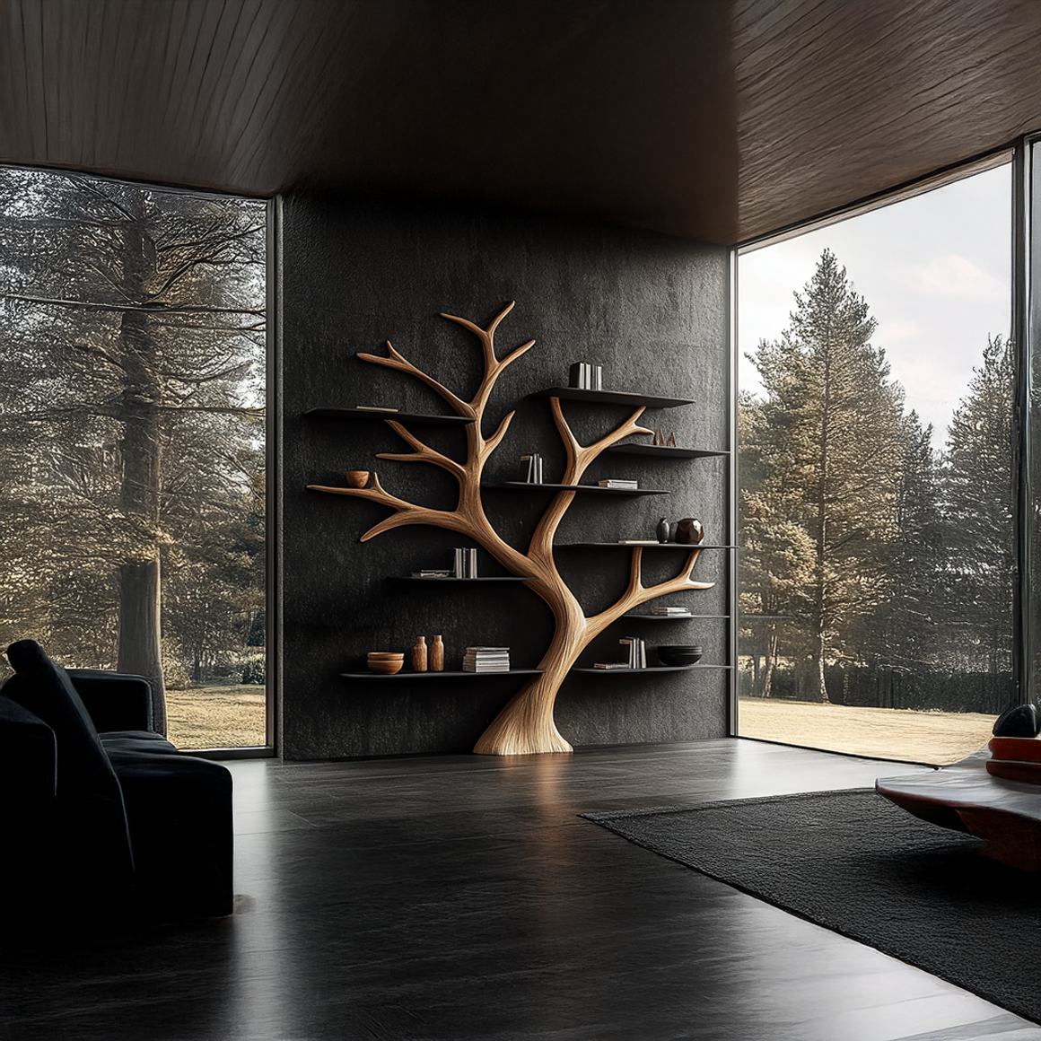 Rustic Wide Tree Bookshelf Home Office Or Living Room Storage