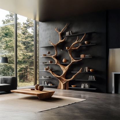 Sculptural Tree Bookcase - Artisan Tree-Inspired Wall Unit