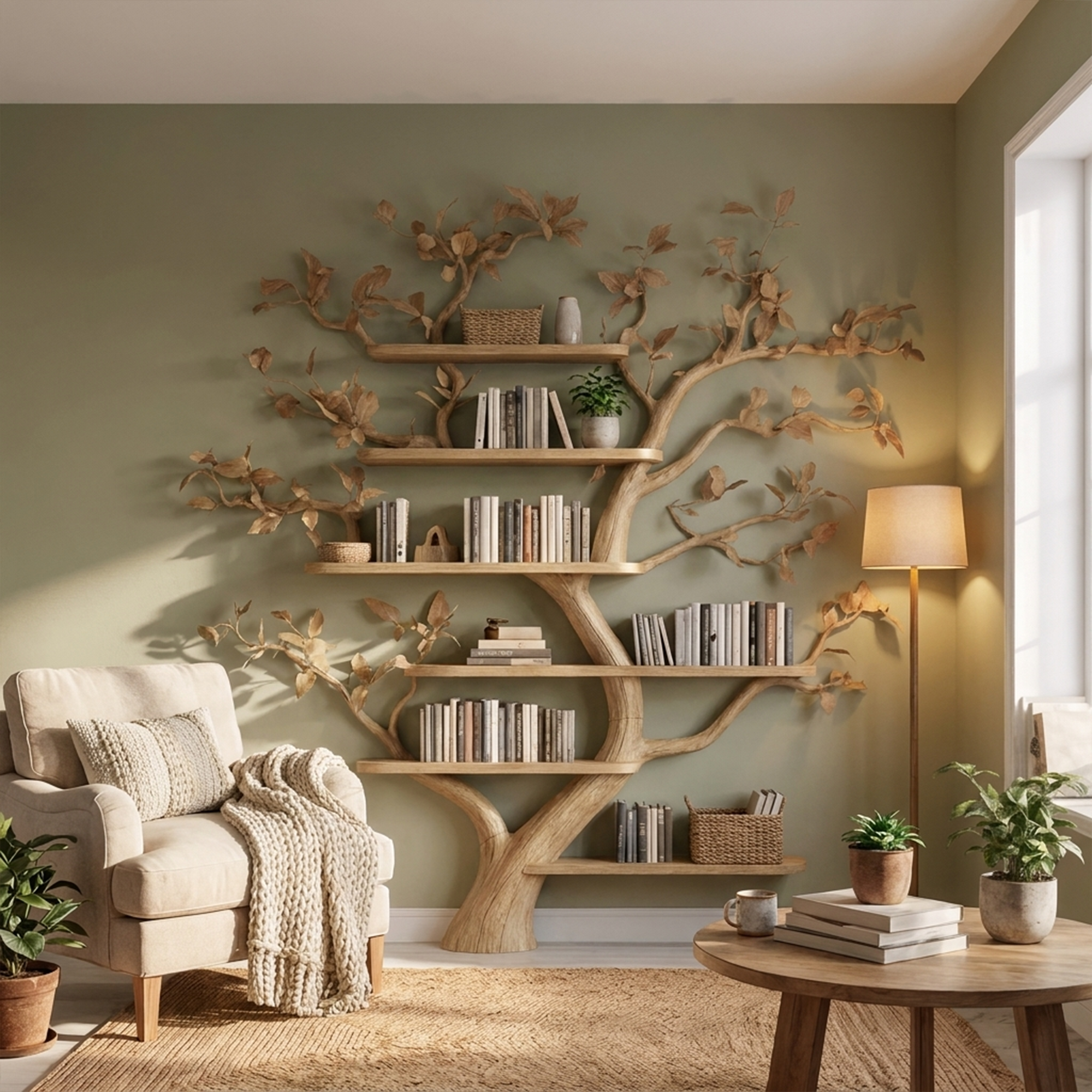 Mid Century Tree Wall Shelf Christmas Living Room