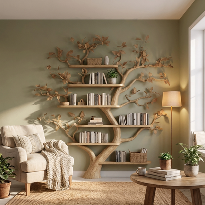 Mid Century Tree Wall Shelf Christmas Living Room