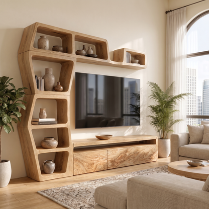 Contemporary Entertainment Center With Integrated Display Shelves For Living Room