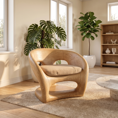 Nature Inspired Armchair Artistic Curved Wood Design For Living Room