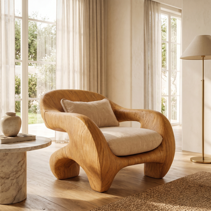 Organic Armchair Sculptural Wood Frame Design For Living Room