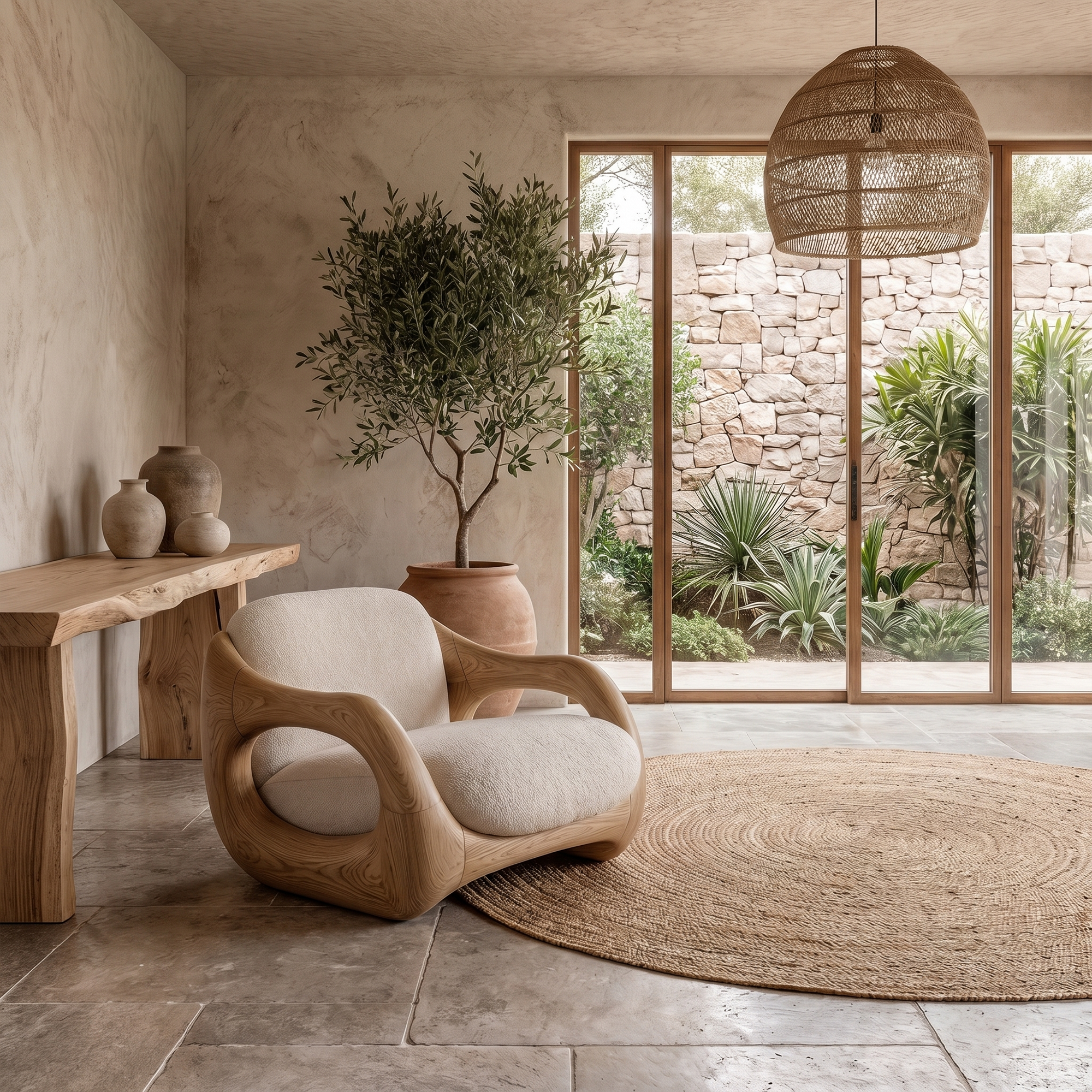 Sculptural Armchair Nature Inspired Wood Design For Living Room