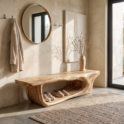 Organic Shoe Bench With Open Shoe Storage For Entryway