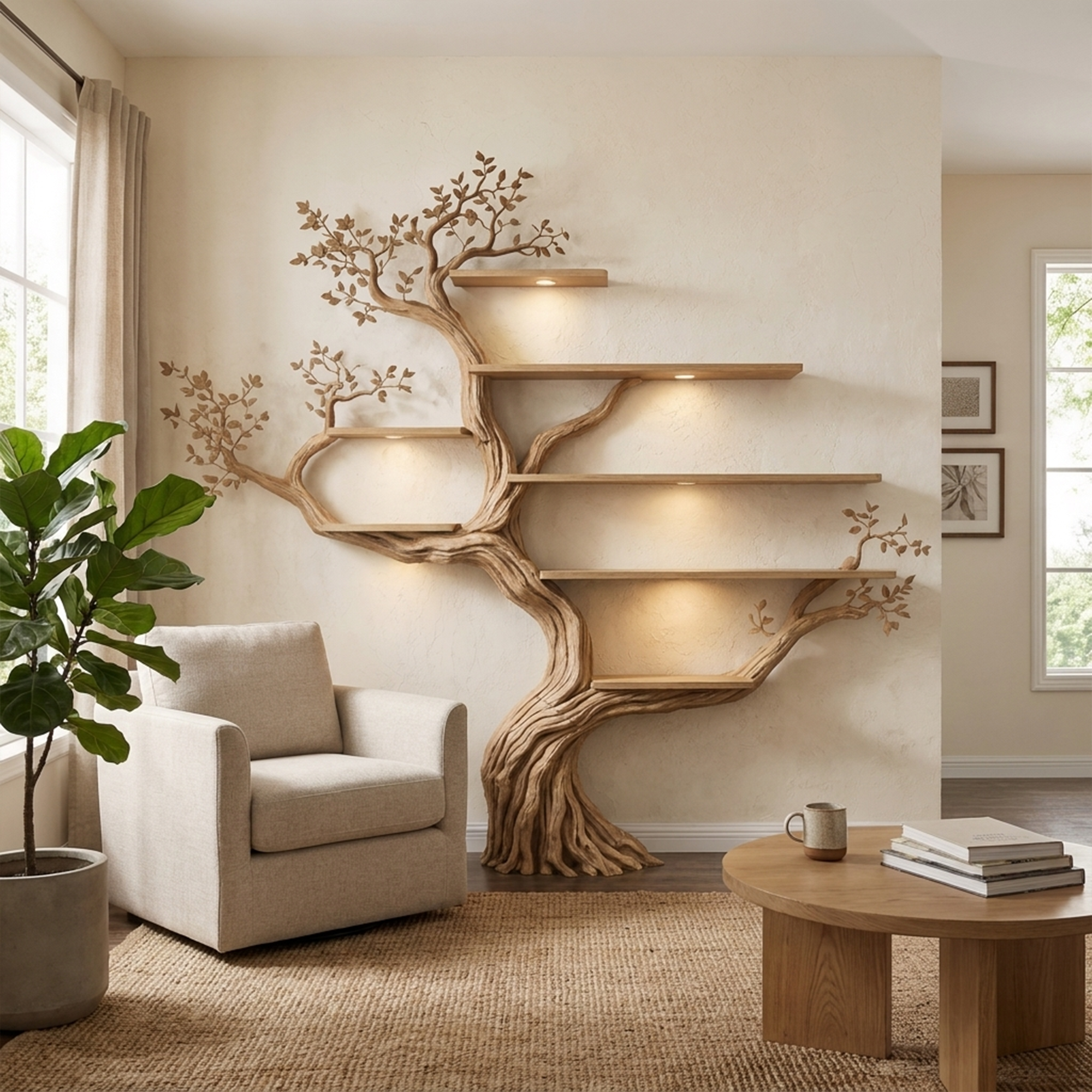 Modern Organic Living Room Interior Flowing Sculptural Wall Feature