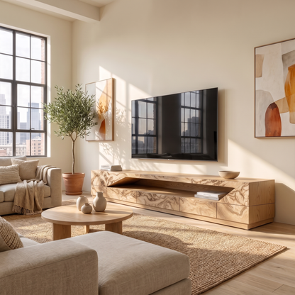 Minimal TV Console With Natural Wood Grain Design For Living Room
