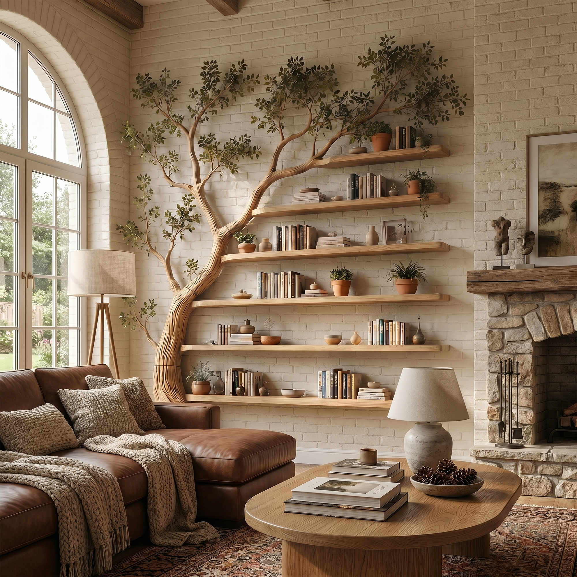 Rustic Tree Display Shelf Modern Living Room