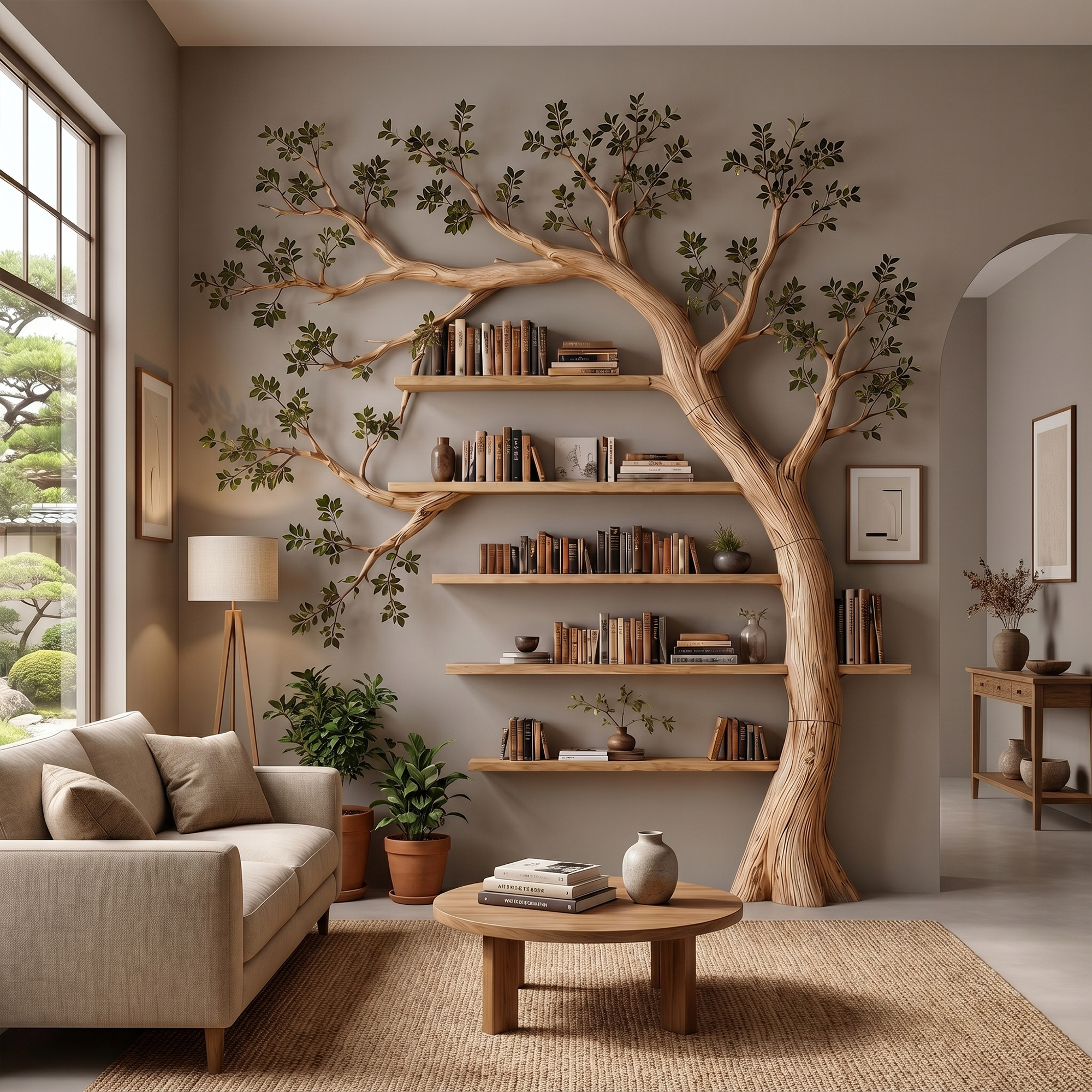 Rustic Tree Bookshelf Reading Corner Home Office Library Display