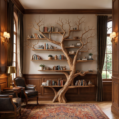 Rustic Tree Wall Bookshelf Living Guest Room