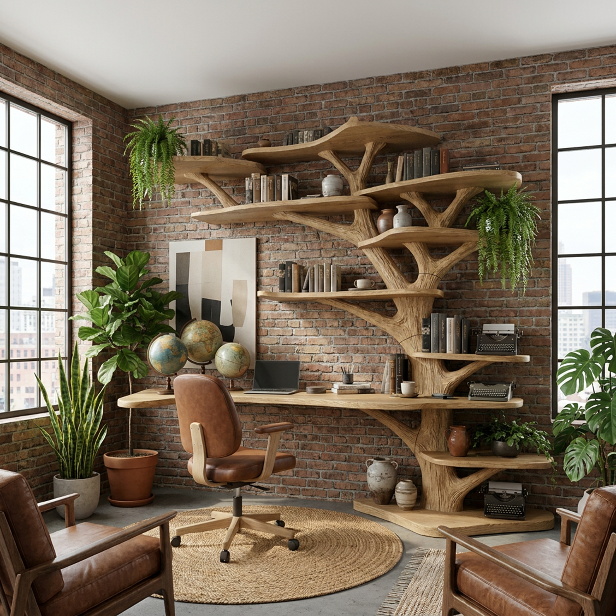 Rustic Tree Bookshelf Desk Home Office Or Study Room