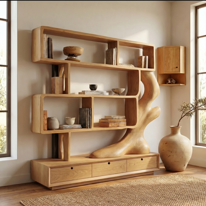 Contemporary Wooden Bookcase With Storage For Living Room