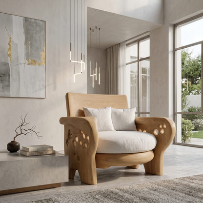Nature Inspired Wooden Lounge Chair For Living Room