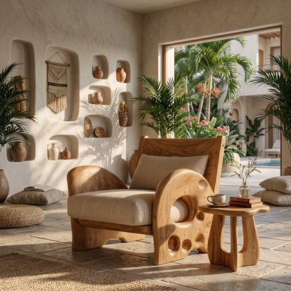 Sculptural Wooden Armchair For Living Room