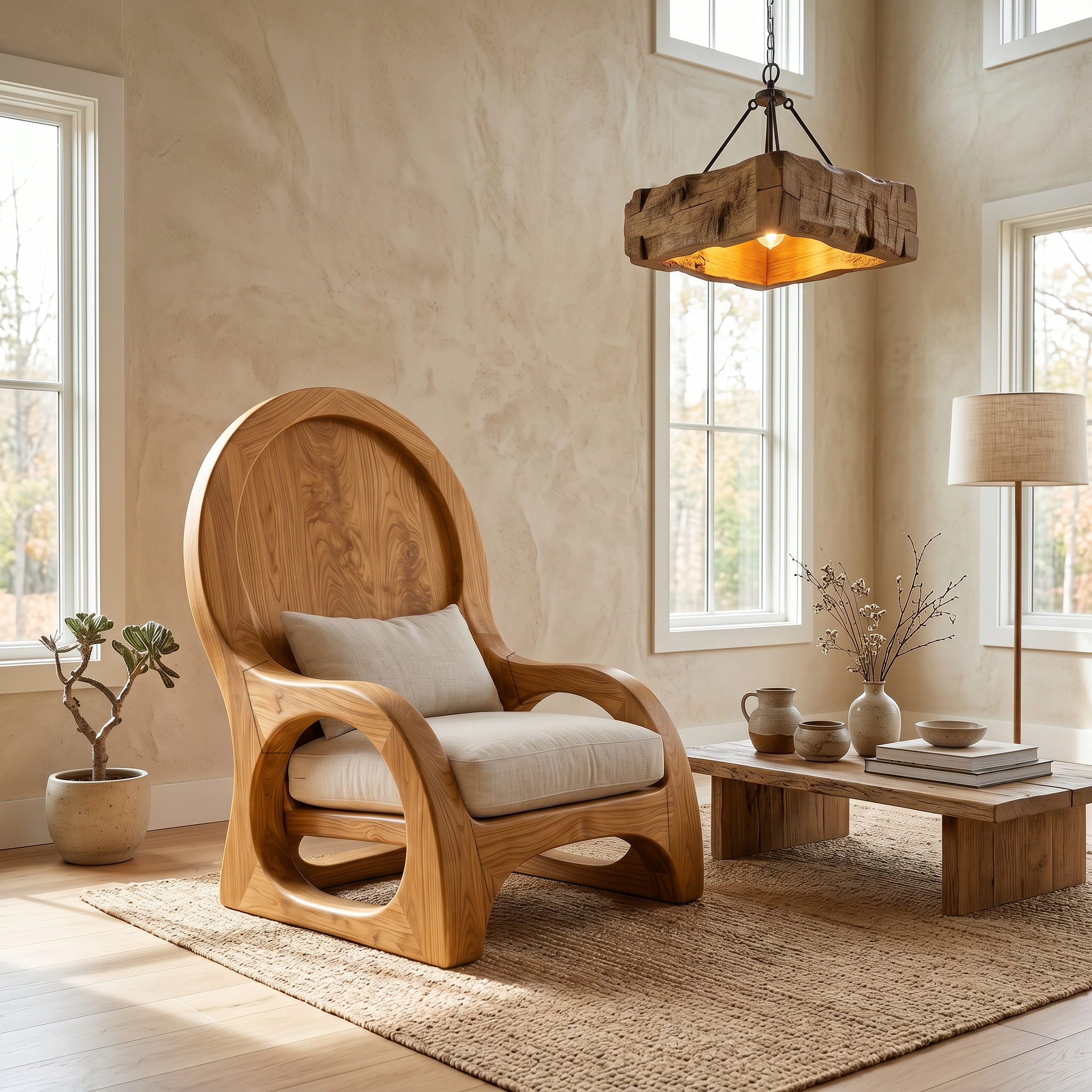Organic Wooden Accent Chair For Living Room