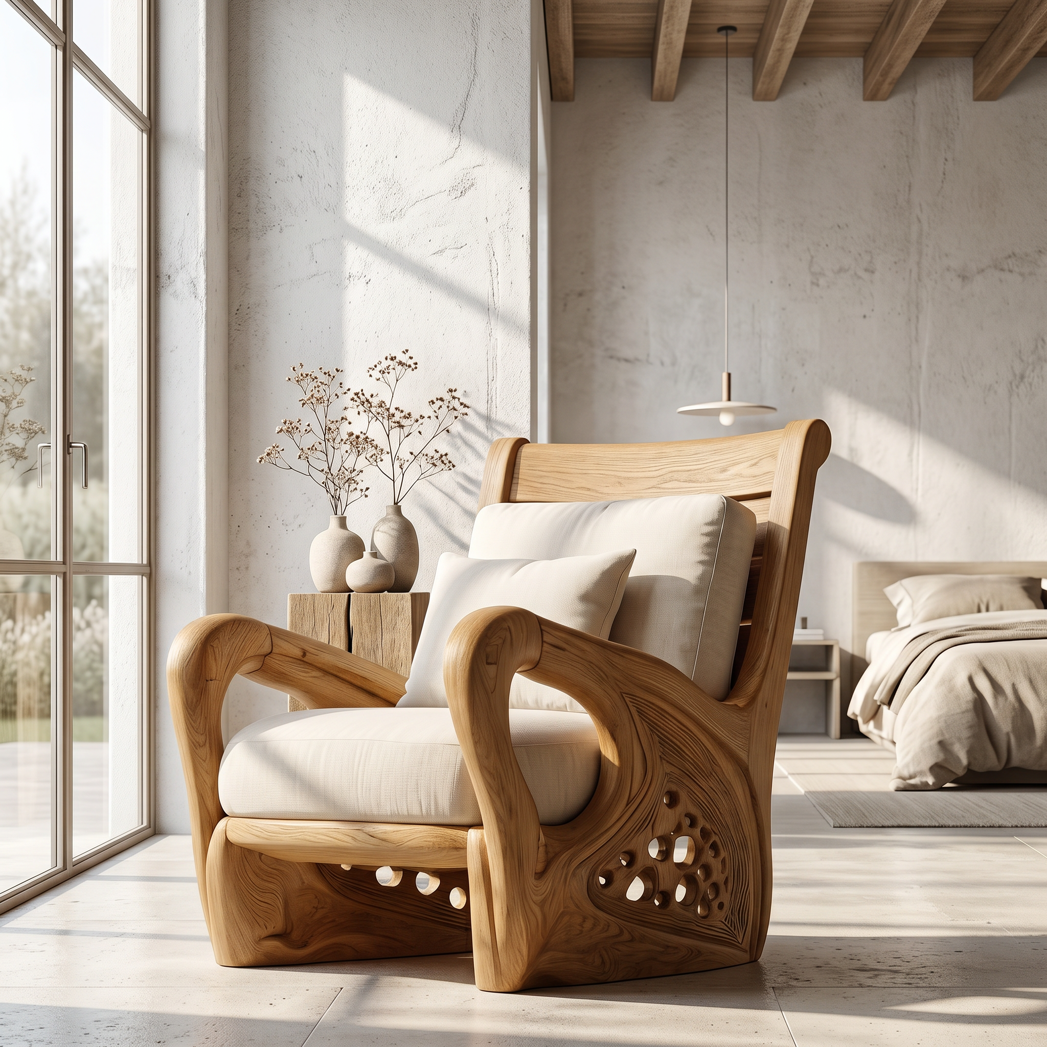 Nature Inspired Wooden Armchair For Living Room Relaxation And Comfort