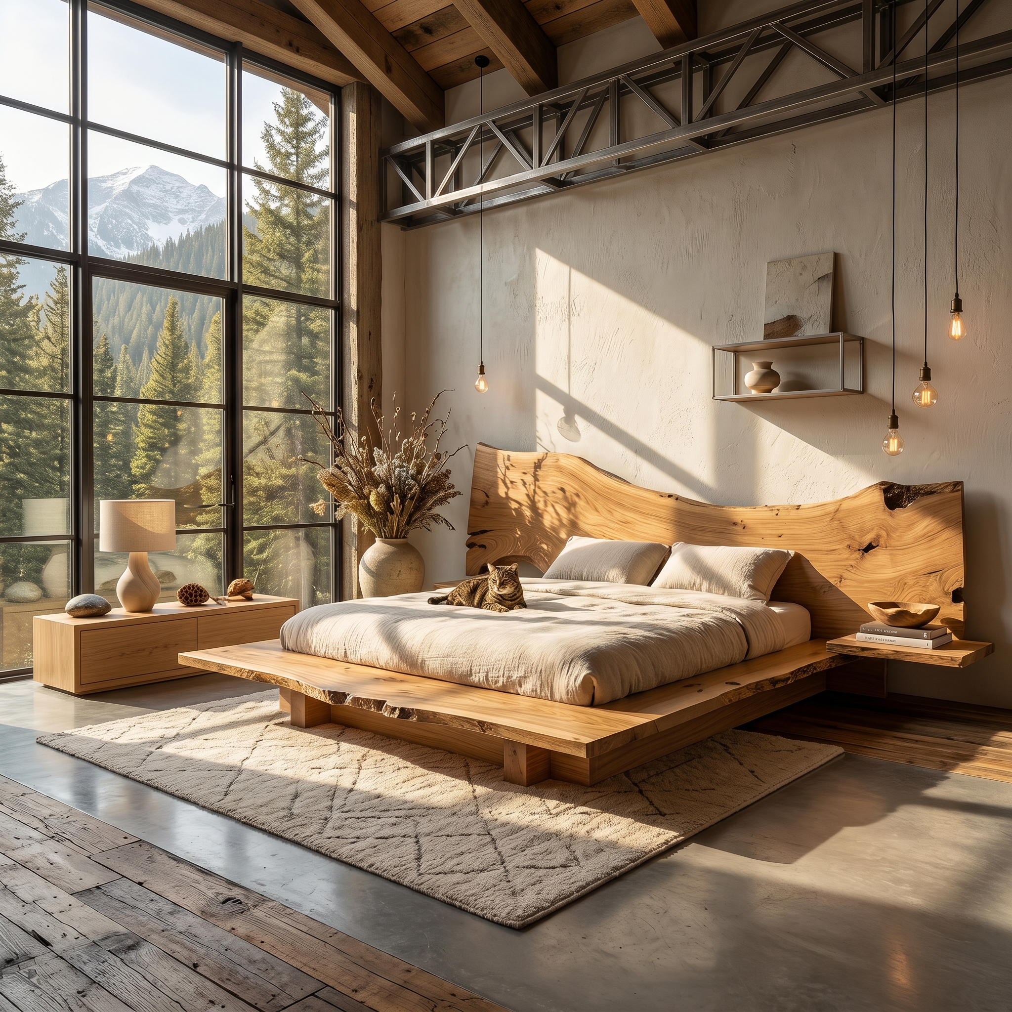 Minimalist Bed Frame With Organic Edge Headboard For Bedroom