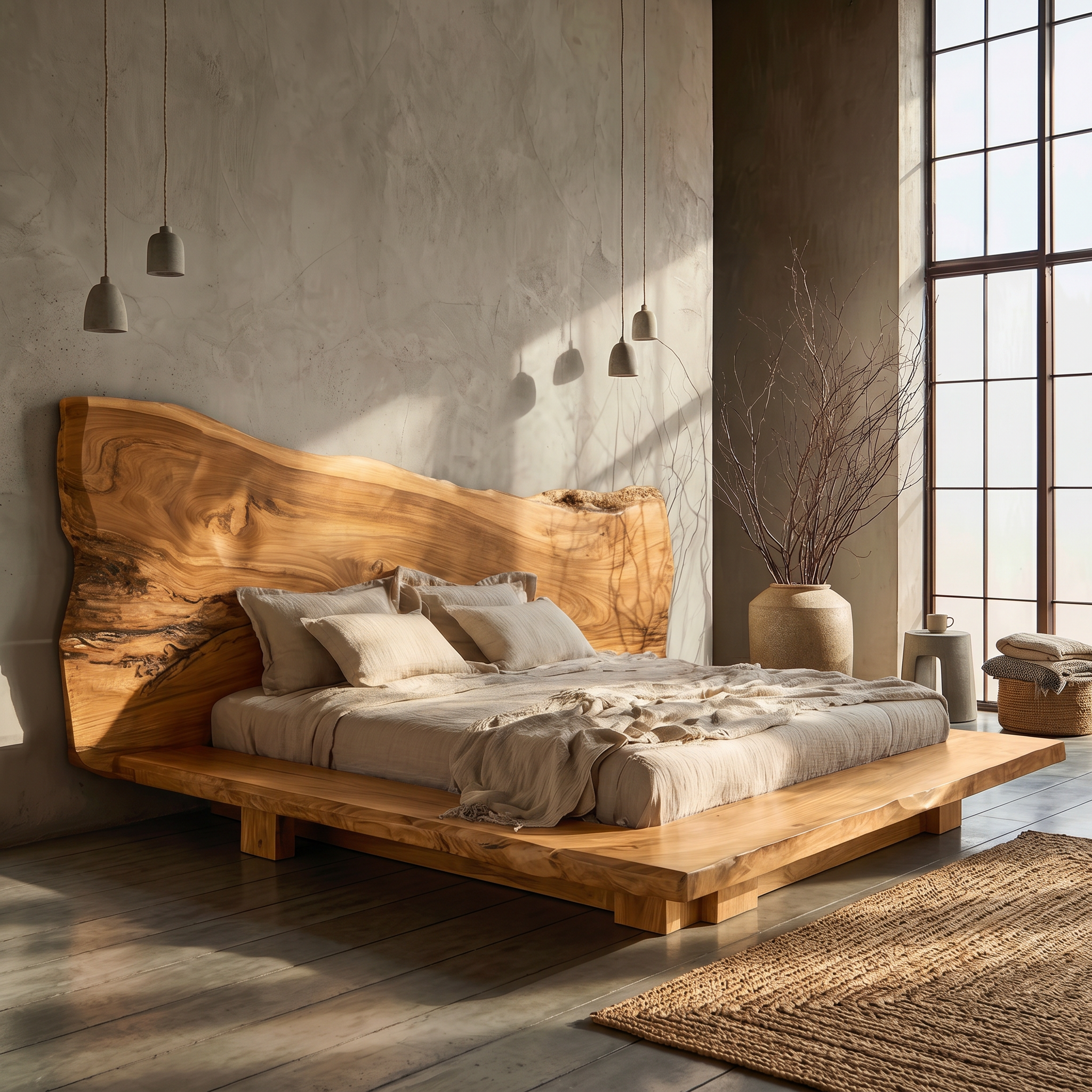 Japandi Bed Frame With Handcrafted Solid Wood Design For Bedroom