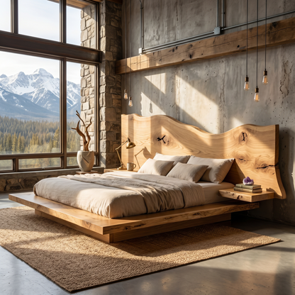 Modern Solid Wood Bed Frame With Floating Platform Design For Bedroom
