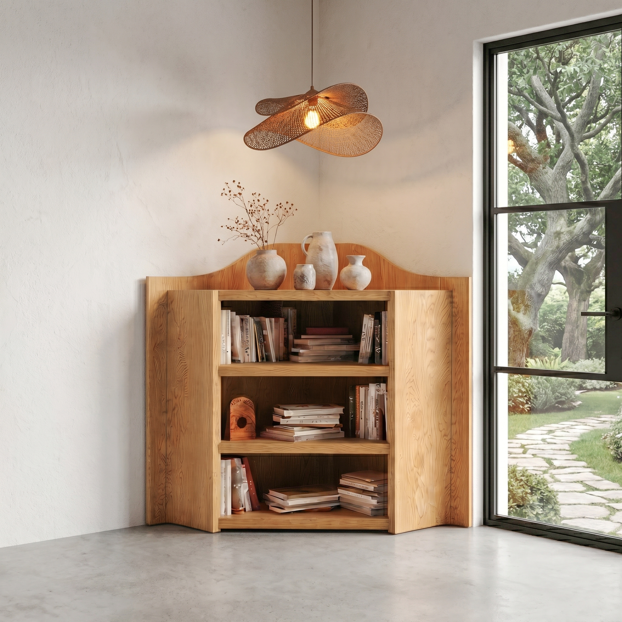 Natural Wooden Bookshelf With Open Shelves And Simple Storage Design For Living Room And Bedroom