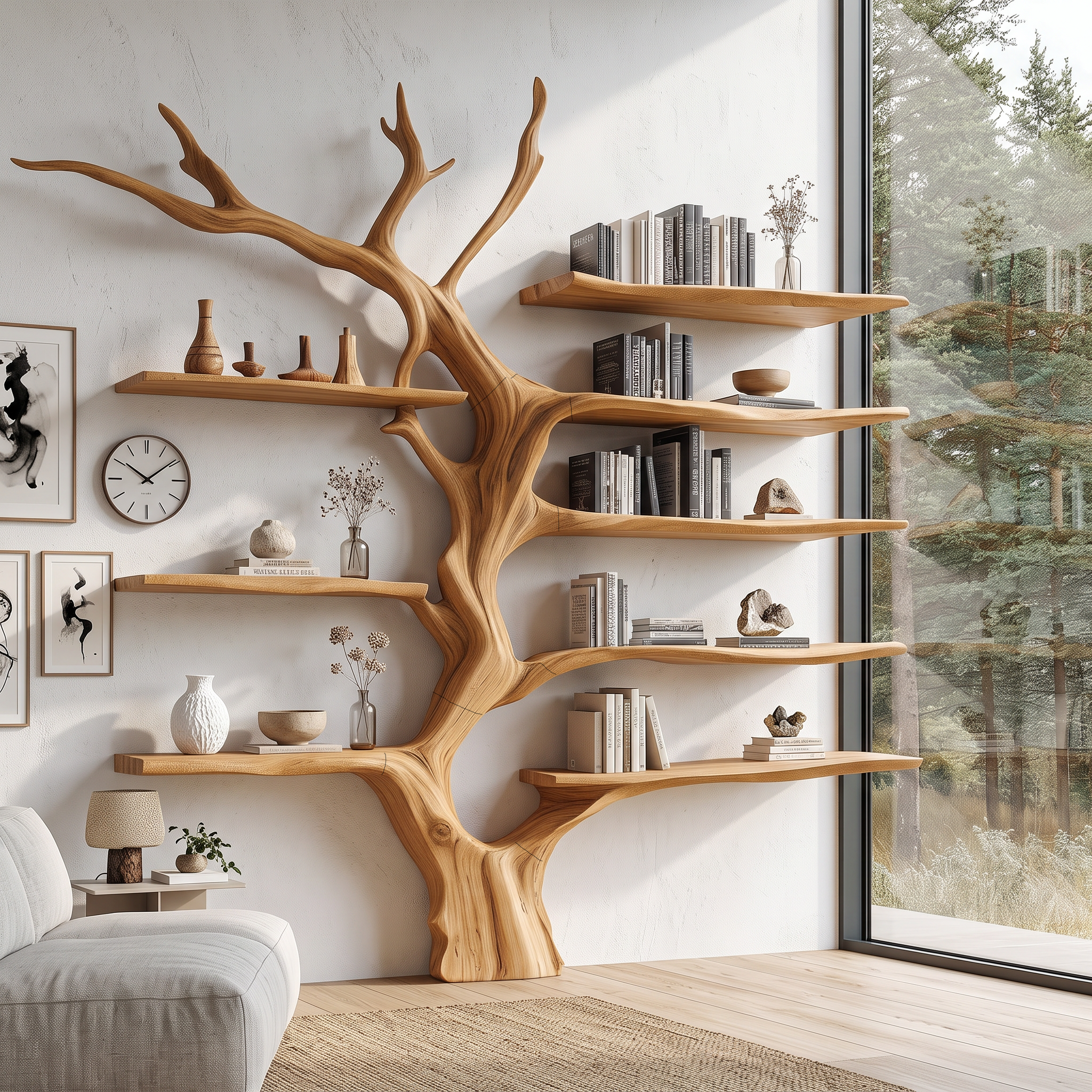 Sculptural Tree Bookcase Artistic Wooden Wall Shelf