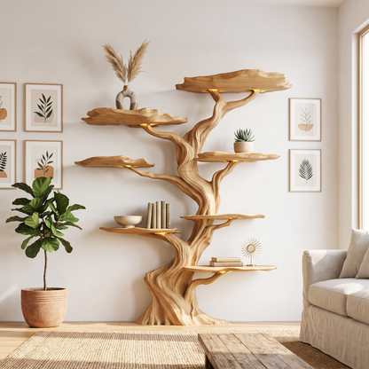 Modern Tree Bookshelf Wood Handmade Natural Gift