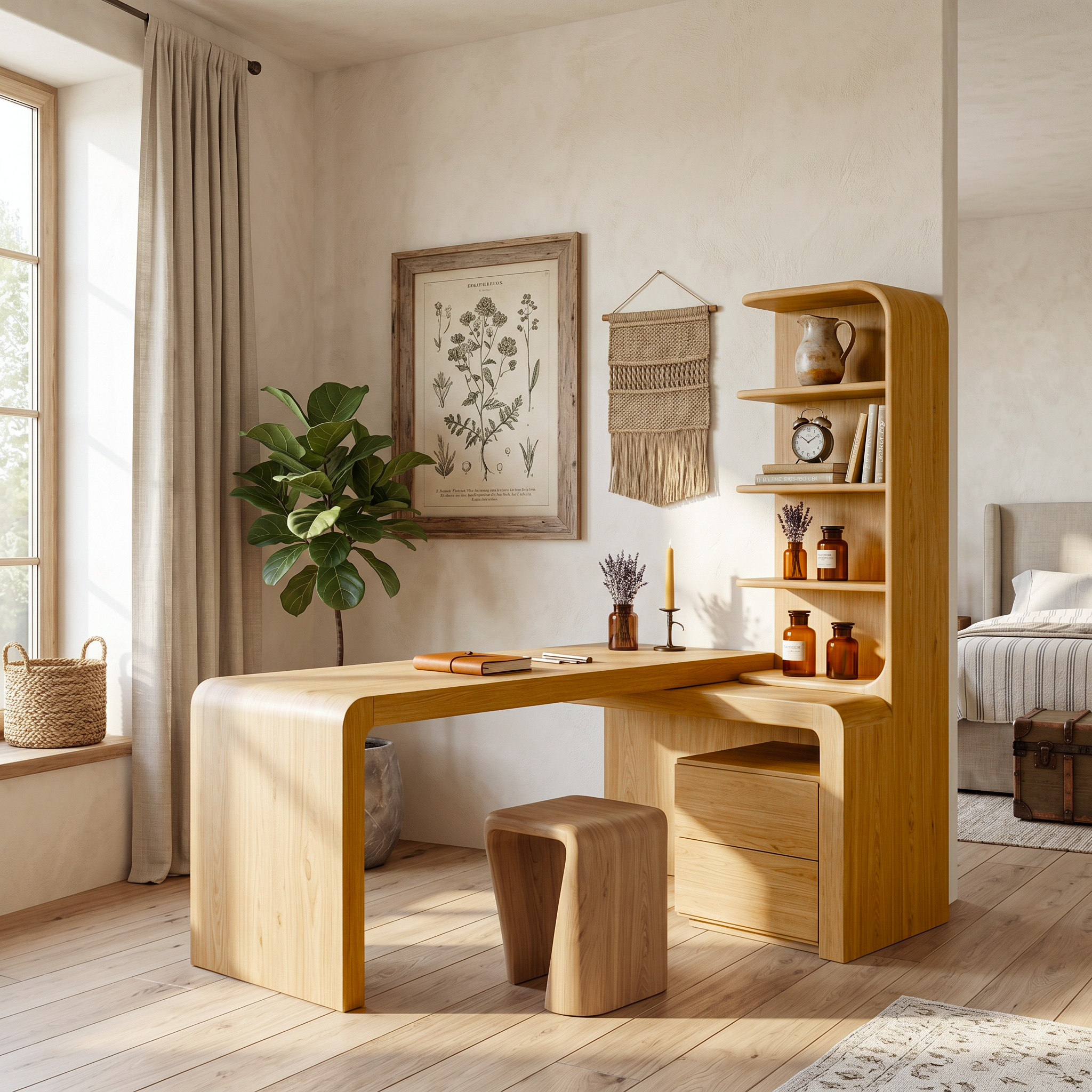 Modern Desk With Built In Bookshelf For Home Office And Workspace