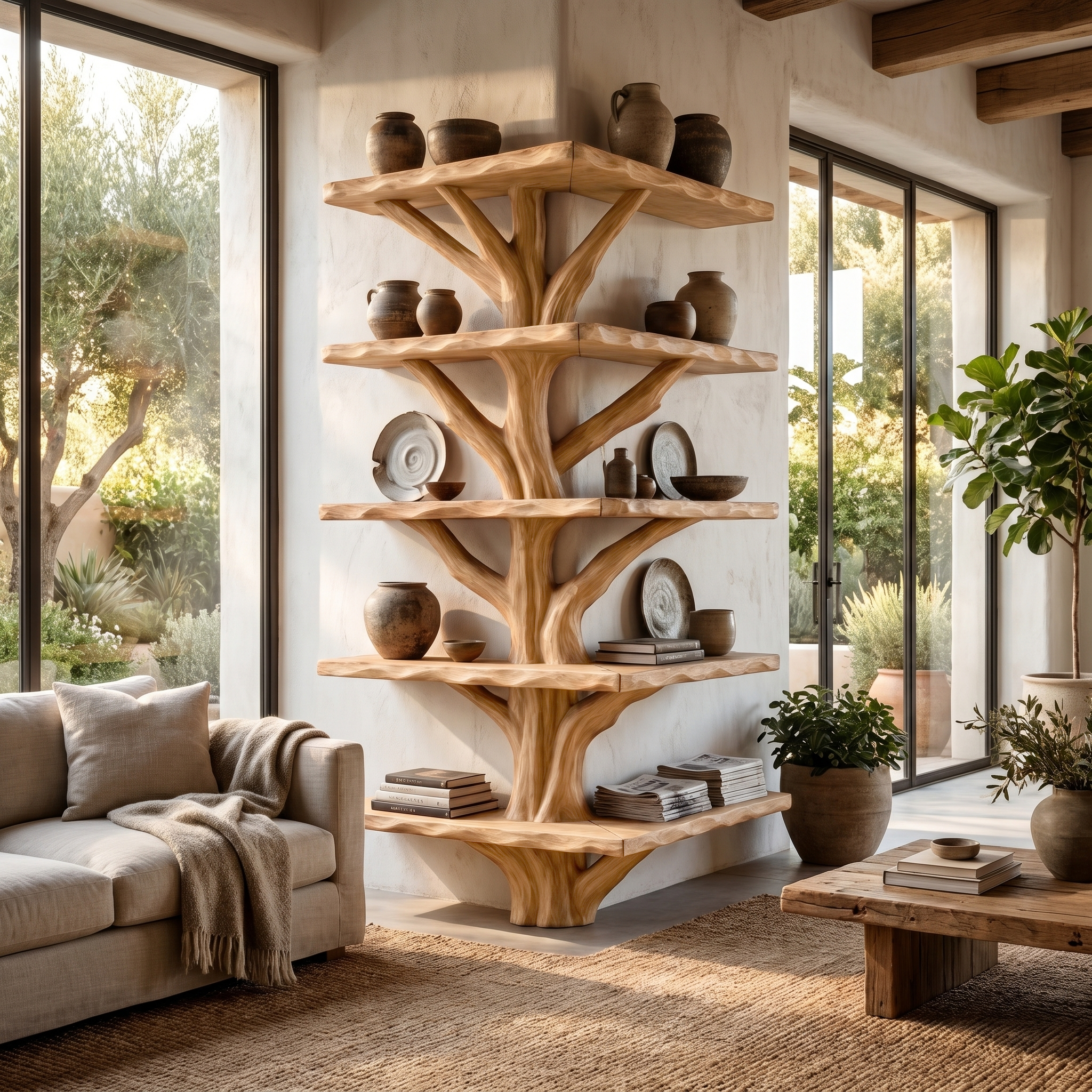 Organic Modern Tree Bookcase With Artistic Branch Frame For Home Office